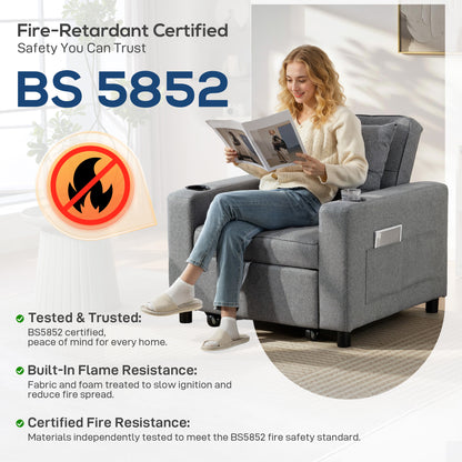 3-in-1 Sofa Bed, Convertible Sleeper Chair with Adjustable Backrest