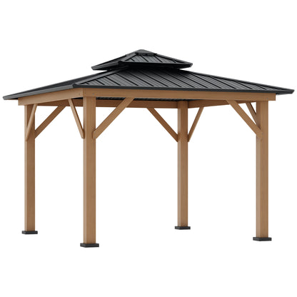 3.5 x 3.5m Wood Frame Hardtop Gazebo w/ Double Vented Roof, Black