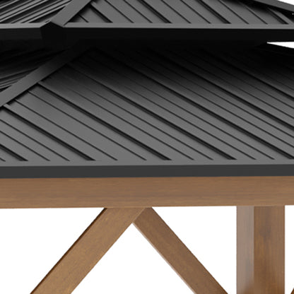 3.5 x 3.5m Wood Frame Hardtop Gazebo w/ Double Vented Roof, Black