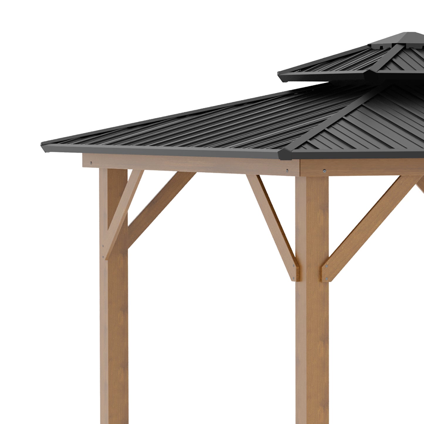 3.5 x 3.5m Wood Frame Hardtop Gazebo w/ Double Vented Roof, Black