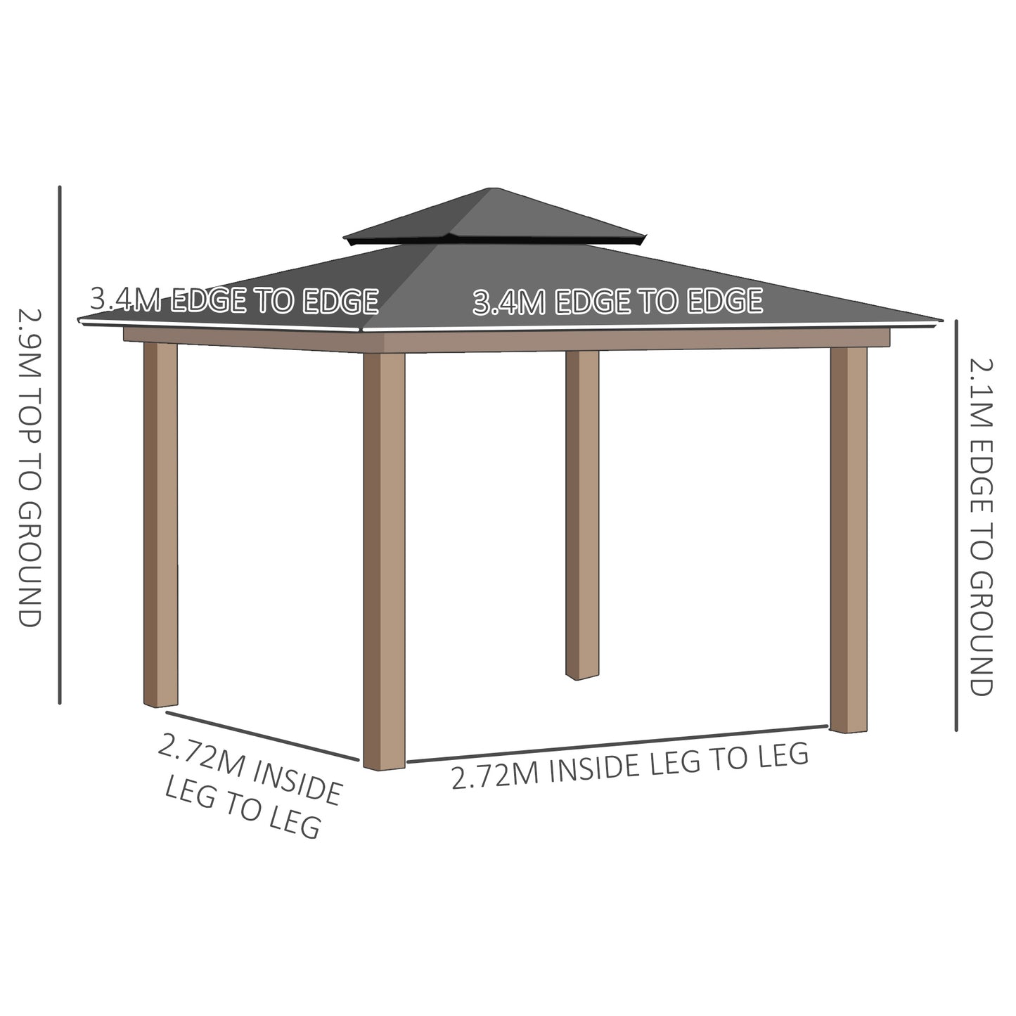 3.5 x 3.5m Wood Frame Hardtop Gazebo w/ Double Vented Roof, Black