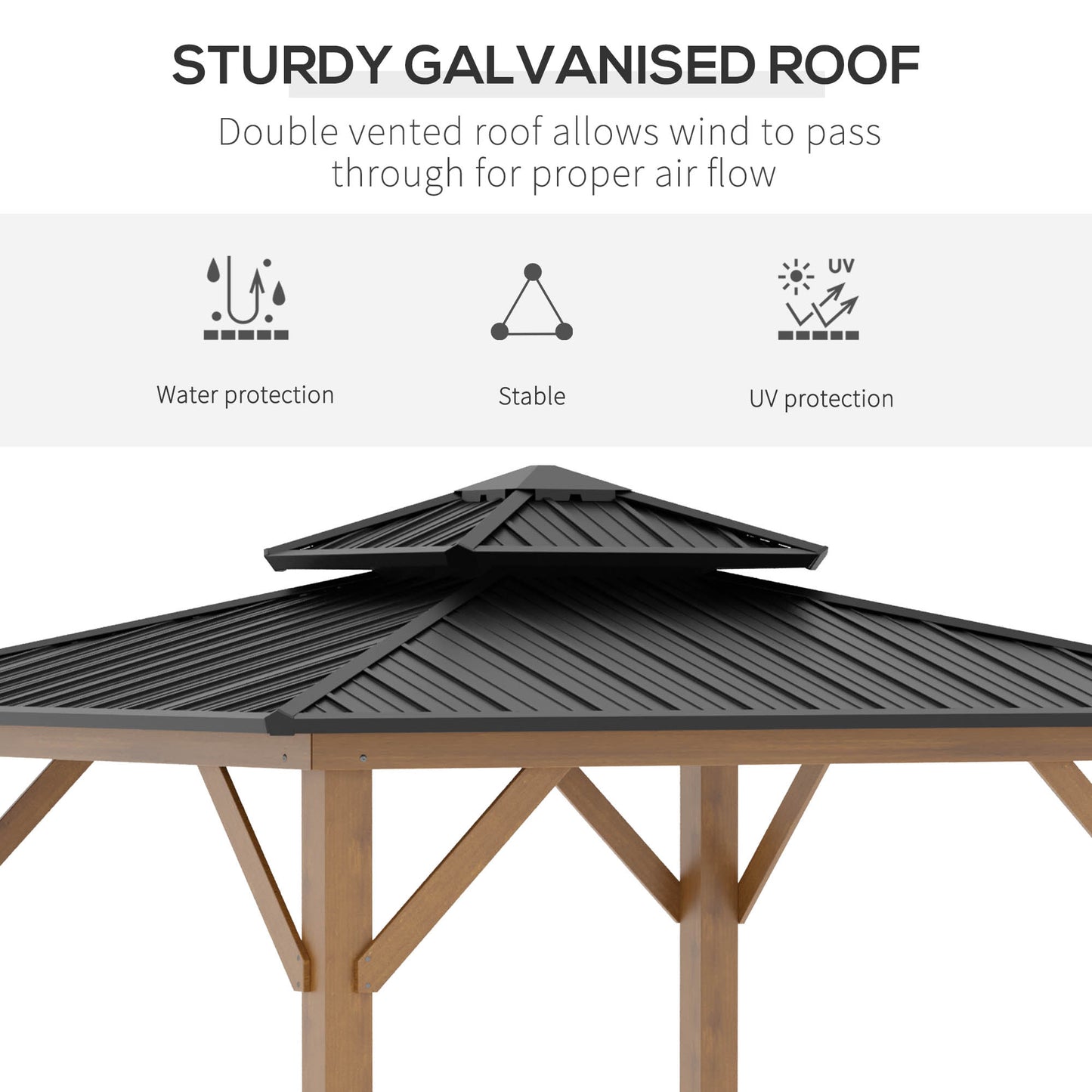 3.5 x 3.5m Wood Frame Hardtop Gazebo w/ Double Vented Roof, Black