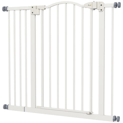 Metal 74-94cm Adjustable Pet Gate Safety Barrier w/ Auto-Close Door White