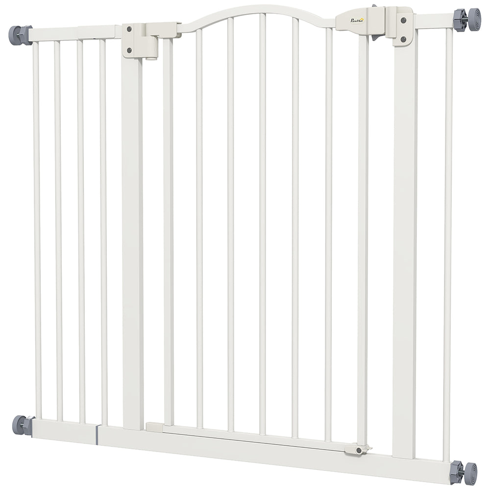 Metal 74-94cm Adjustable Pet Gate Safety Barrier w/ Auto-Close Door White