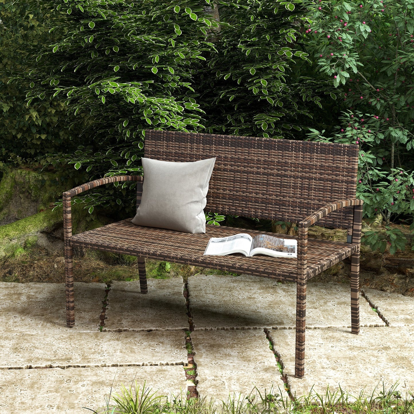 Patio Rattan 2 Seater Garden Bench Love Seat Garden Armchair Brown