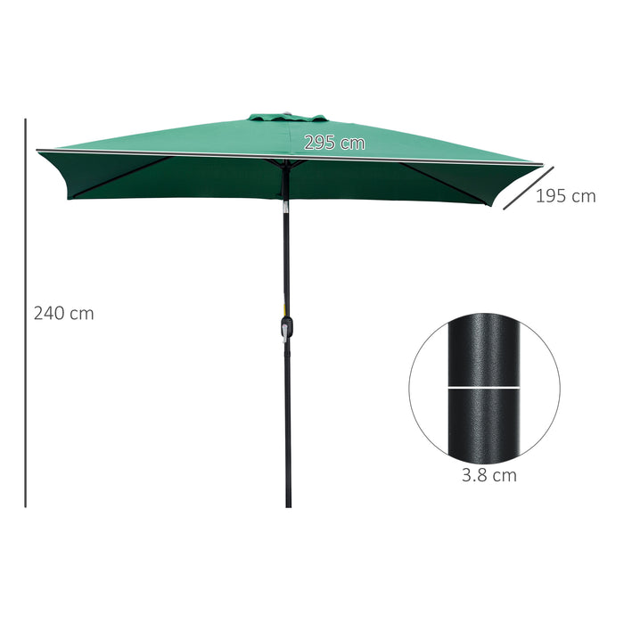 3x2m Patio Parasol Garden Umbrellas Canopy with Aluminum Tilt Crank Rectangular Sun Shade Steel, Green