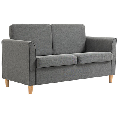 Double Seat Sofa Linen Upholstery Loveseat Couch w/ Armrests, Grey
