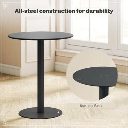 Dining Table, 60 cm Round Kitchen Table for 2 with Steel Base, Black