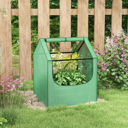Raised Garden Bed Planter Box with Greenhouse, Green and Silver