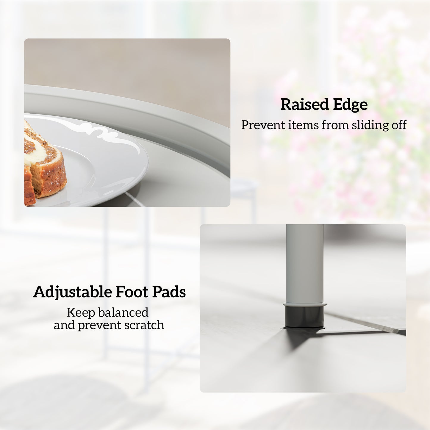 46cm Round Garden Table Side Table with Removable Tray, White