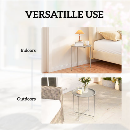 46cm Round Garden Table Side Table with Removable Tray, White