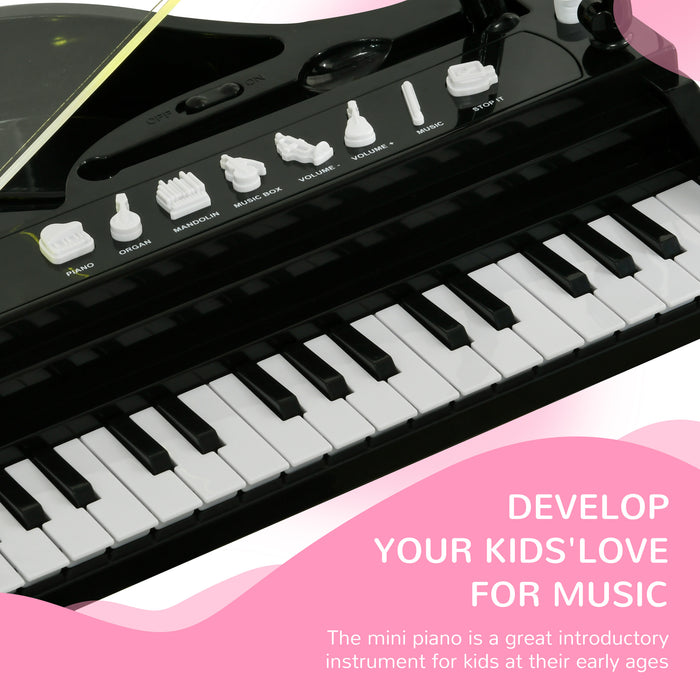 AIYAPLAY 32-Key Kids Piano Keyboard, with Stool, Lights, Microphone, Sounds, Removable Legs - Black