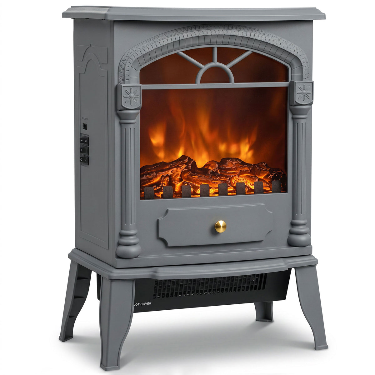 Freestanding Portable Fireplace with Adjustable Thermostat, Grey