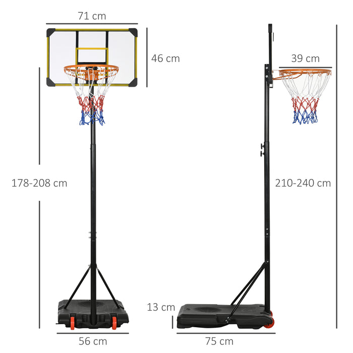 Adjustable Basketball Hoop and Stand w/ Wheels, 1.8-2.1m, Yellow