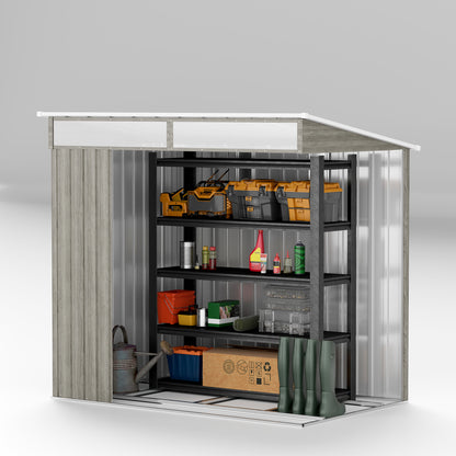 6.5x4FT Garden Shed Lockable Metal Tool Shed Light Grey Wood Effect