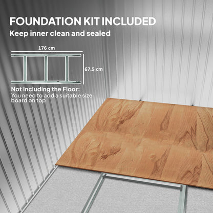 6.5x4FT Garden Shed Lockable Metal Tool Shed Light Grey Wood Effect