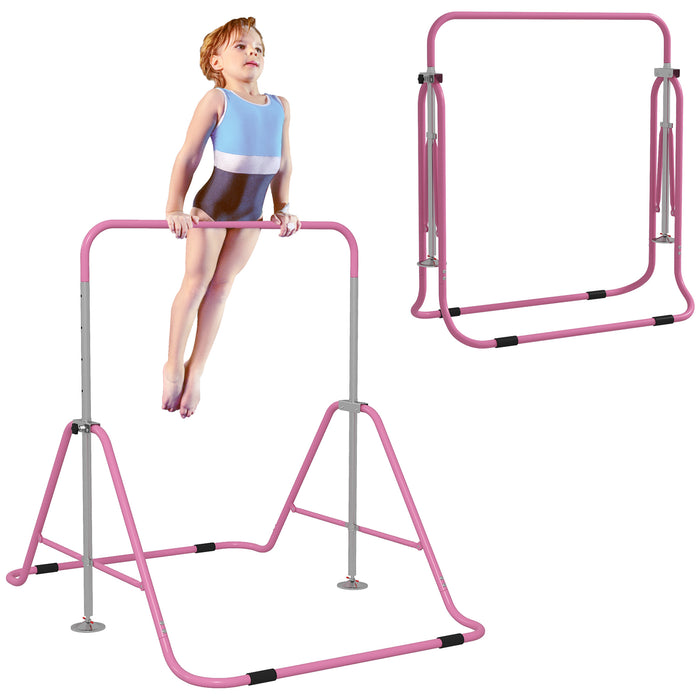 Kids Gymnastic Bar w/ Adjustable Height, Foldable Training Bar - Pink