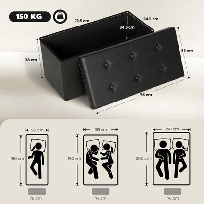 Storage Ottoman Bench, 89L PU Leather Folding Foot Rest, Black