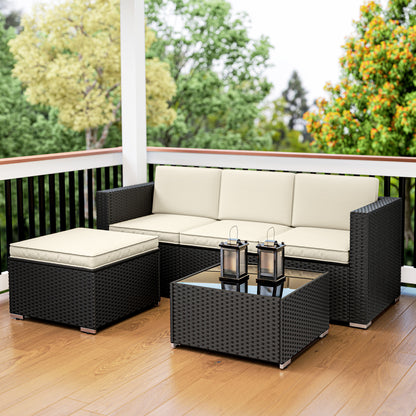 Garden Furniture Set w/ Padded Cushions Corner Sofa Set, Black
