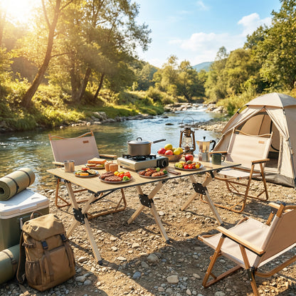4ft Folding Camping Table, Picnic Table with Roll Up Top, Brown