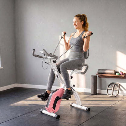 4-In-1 Folding Exercise Bike with Resistance Bands, Pink