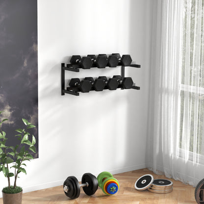 Wall-Mounted Dumbbell Rack, 2-Tier Steel Design, Black