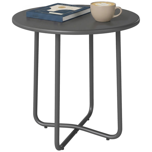Metal Garden Side Table, 48 cm Round Outdoor Table, Dark Grey