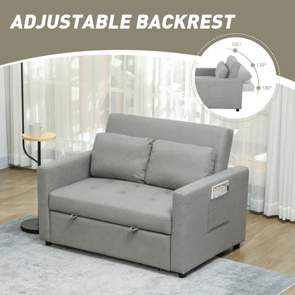 2 Seater Sofa Bed Convertible Bed Settee with Pillow, Light Grey