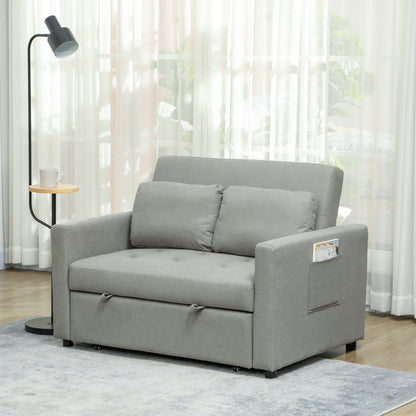 2 Seater Sofa Bed Convertible Bed Settee with Pillow, Light Grey