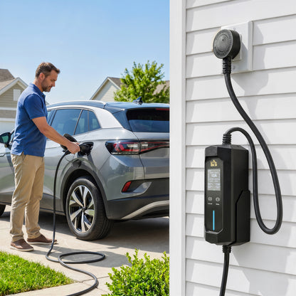 EV Charger Type 2 to 3 Pin UK Plug, 10 m, 2.8 kW, 6/8/10/13 A, IP65 Electric Car Charger Type 2 Charging Cable with 1-12 h Time Delay/Duration, LCD Screen, Bag for EVs, PHEVs for Home/Travel