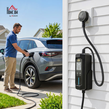 EV Charger Type 2 to 3 Pin UK Plug, 10 m, 2.8 kW, 6/8/10/13 A, IP65 Electric Car Charger Type 2 Charging Cable with 1-12 h Time Delay/Duration, LCD Screen, Bag for EVs, PHEVs for Home/Travel
