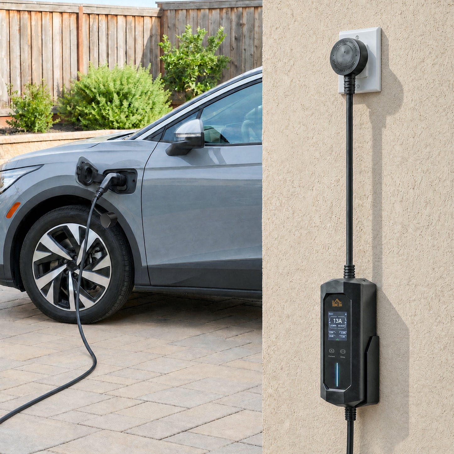 EV Charger Type 2 to 3 Pin UK Plug, 10 m, 2.8 kW, 6/8/10/13 A, IP65 Electric Car Charger Type 2 Charging Cable with 1-12 h Time Delay/Duration, LCD Screen, Bag for EVs, PHEVs for Home/Travel