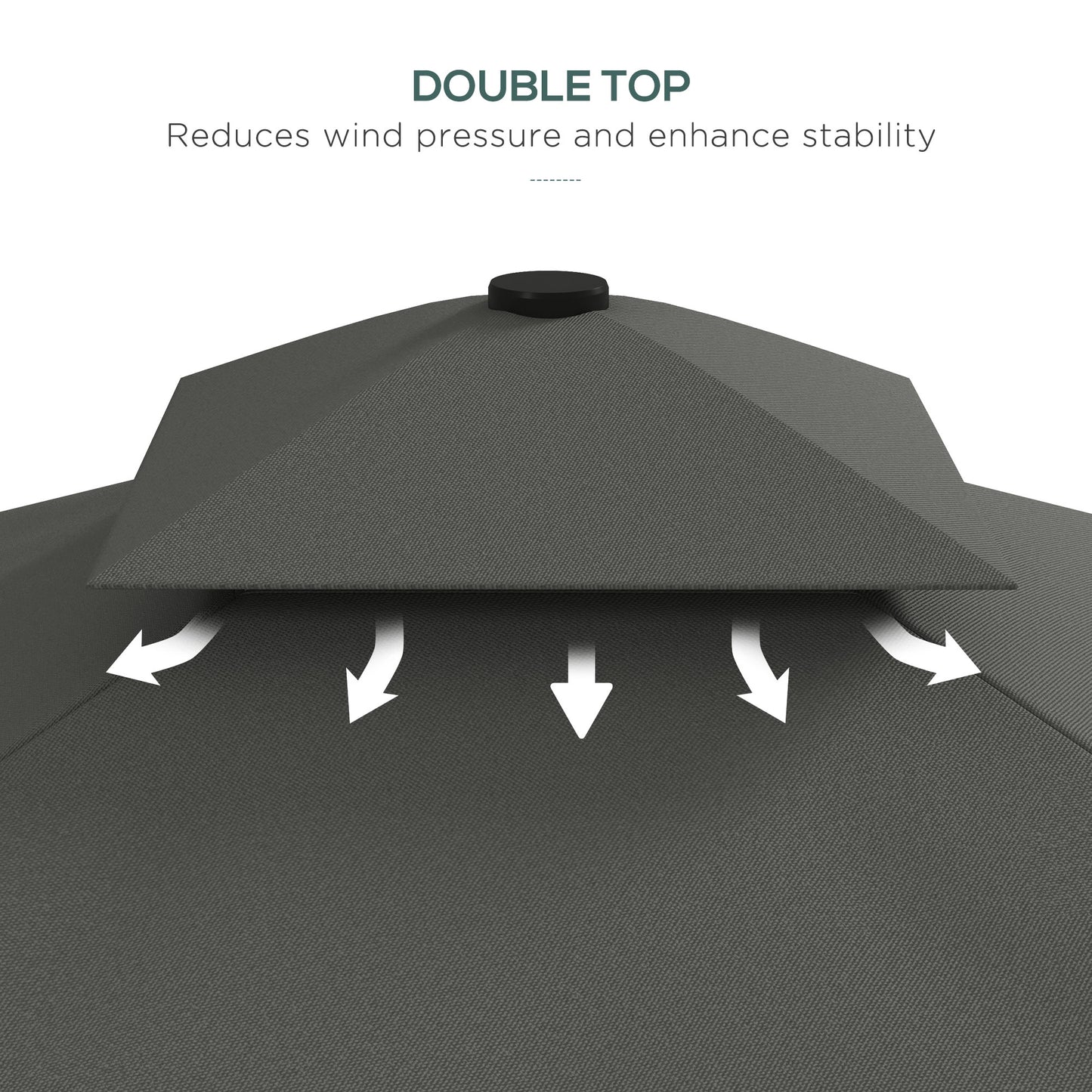 2.5m Square Double Top Garden Parasol Cantilever Umbrella with Ruffles, Grey