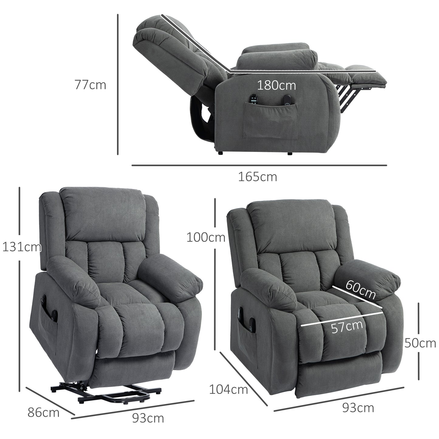 Power Lift Recliner Chair, Reclining Chair with Massage, Grey
