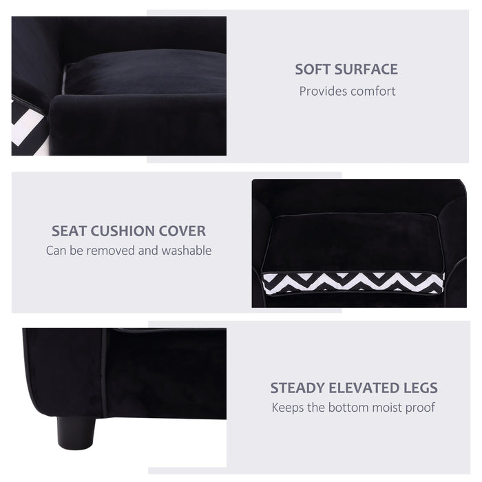 Dog Sofa Bed for XS-Sized Dogs, Pet Sofa Cat Sofa with Soft Cushion, Washable Cover, Removable Legs, Wooden Frame - Black