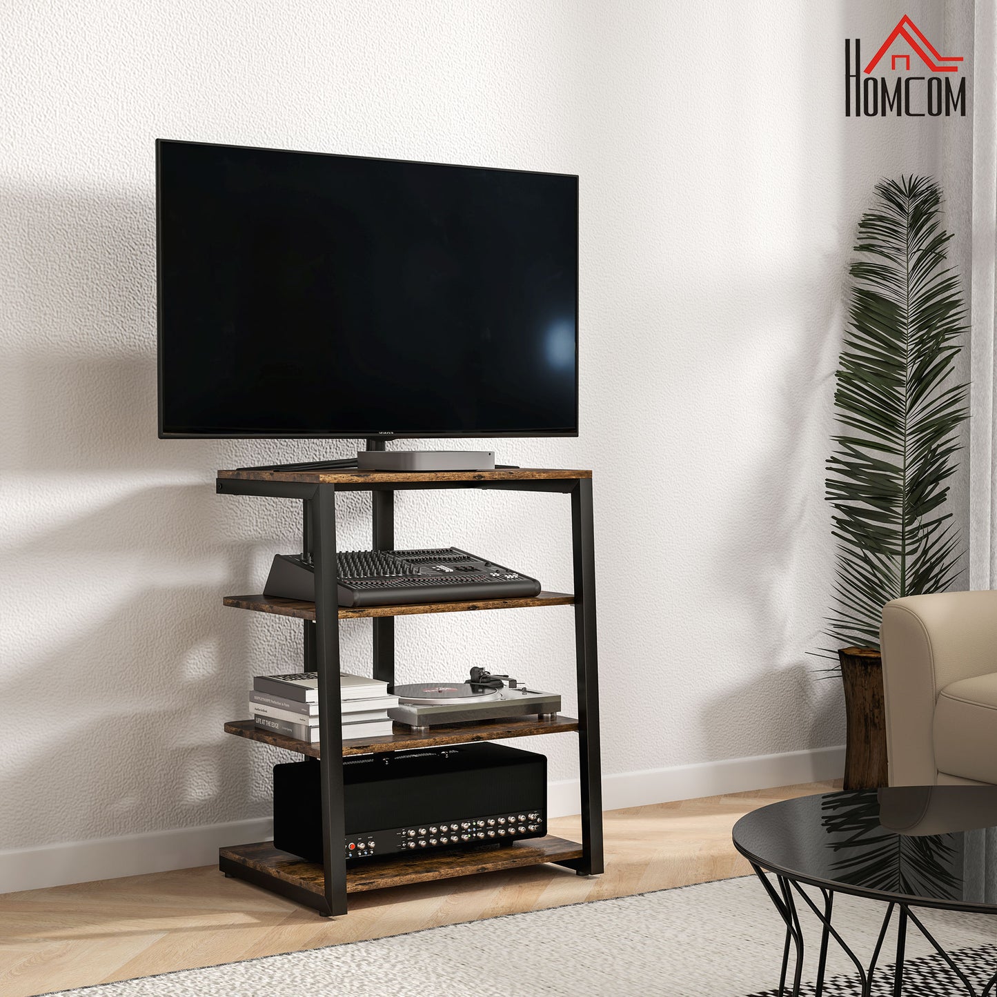 HiFi Rack Stand w/ 4-Tier Record Player Stand, Rustic Brown