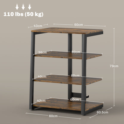 HiFi Rack Stand w/ 4-Tier Record Player Stand, Rustic Brown