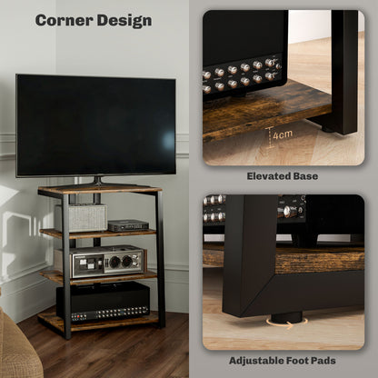 HiFi Rack Stand w/ 4-Tier Record Player Stand, Rustic Brown