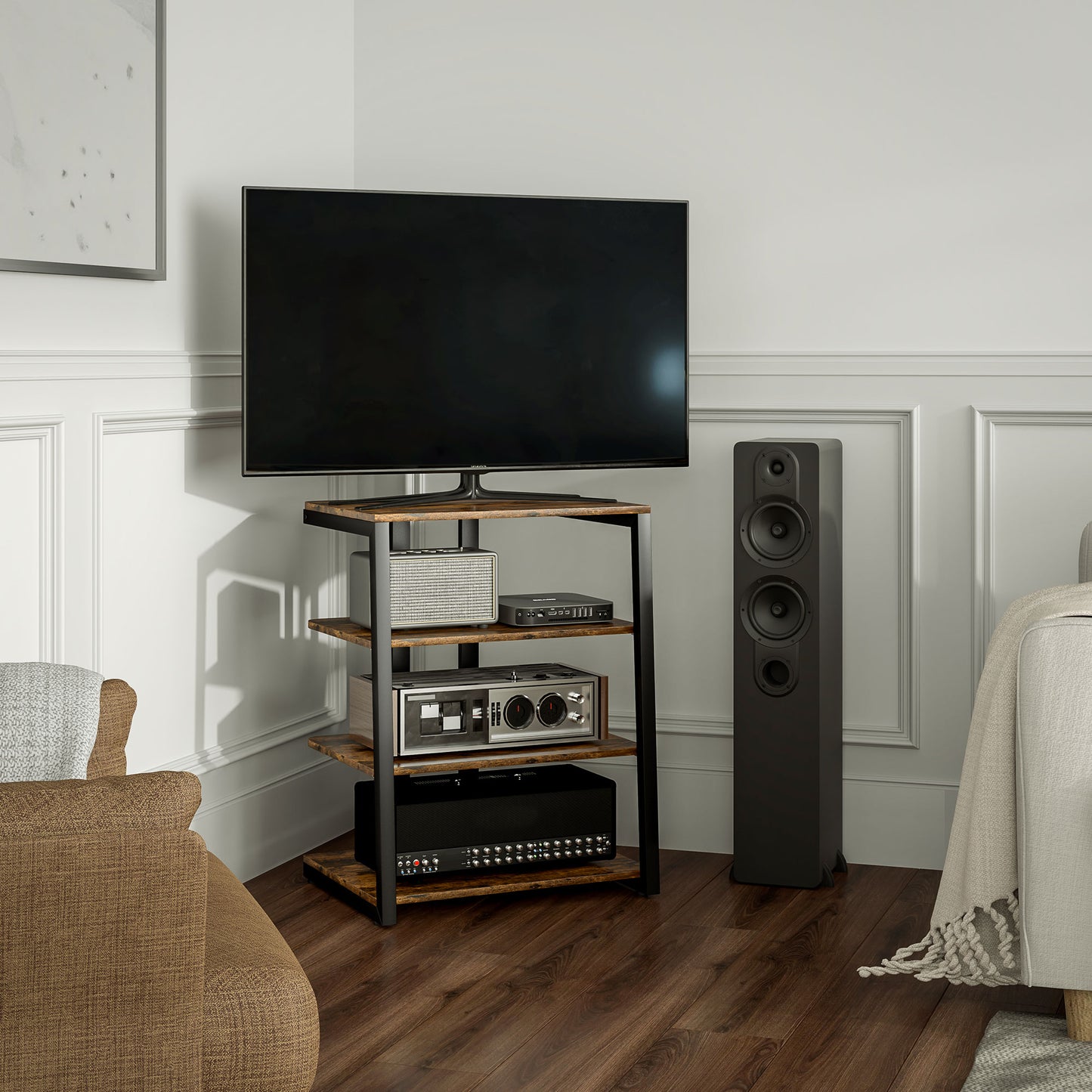 HiFi Rack Stand w/ 4-Tier Record Player Stand, Rustic Brown