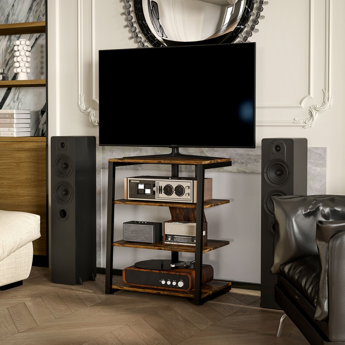HiFi Rack Stand w/ 4-Tier Record Player Stand, Rustic Brown