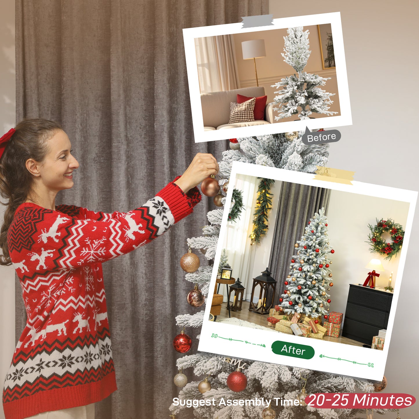 6ft Pencil Christmas Tree with Snow, Realistic Tips, Easy Assembly