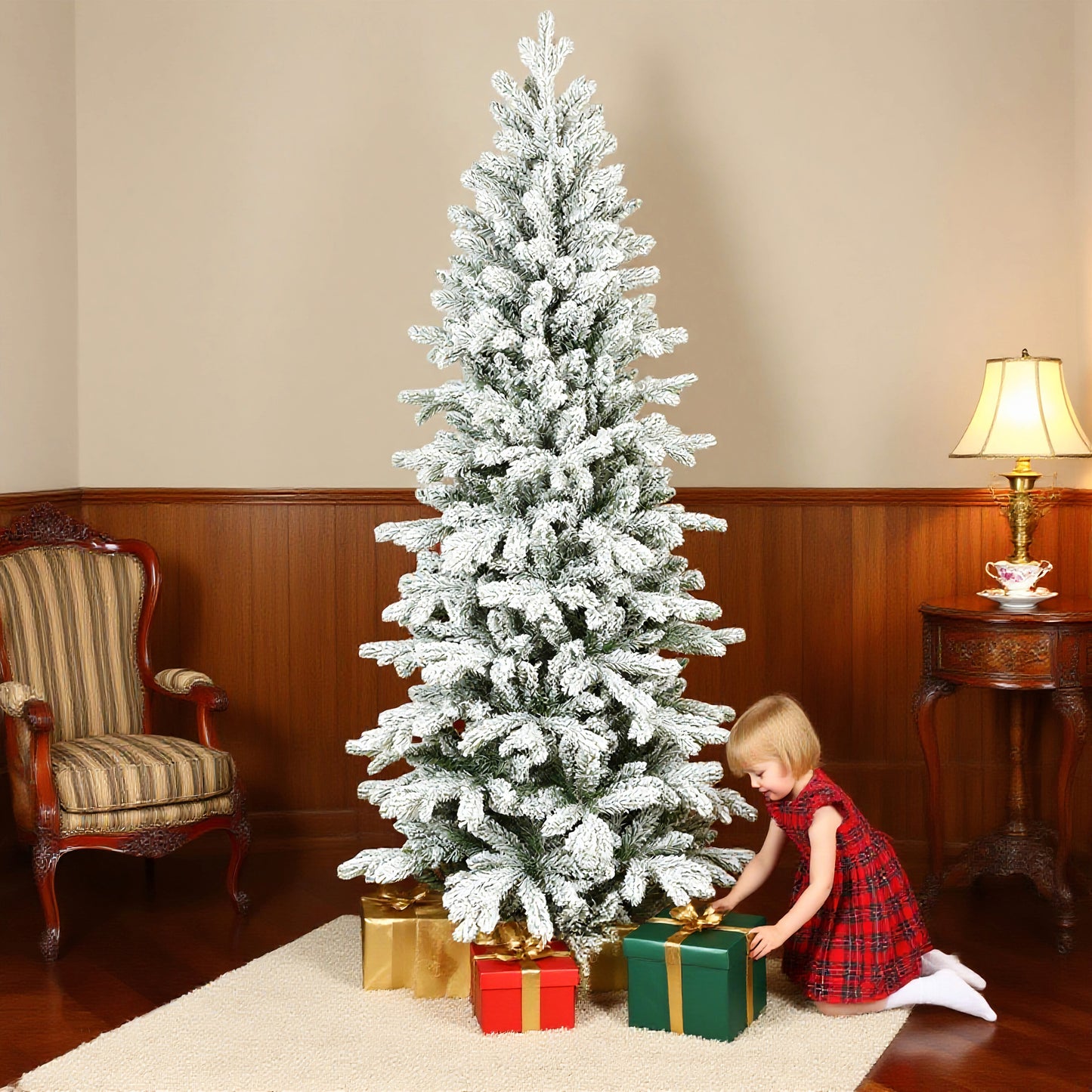 6ft Pencil Christmas Tree with Snow, Realistic Tips, Easy Assembly
