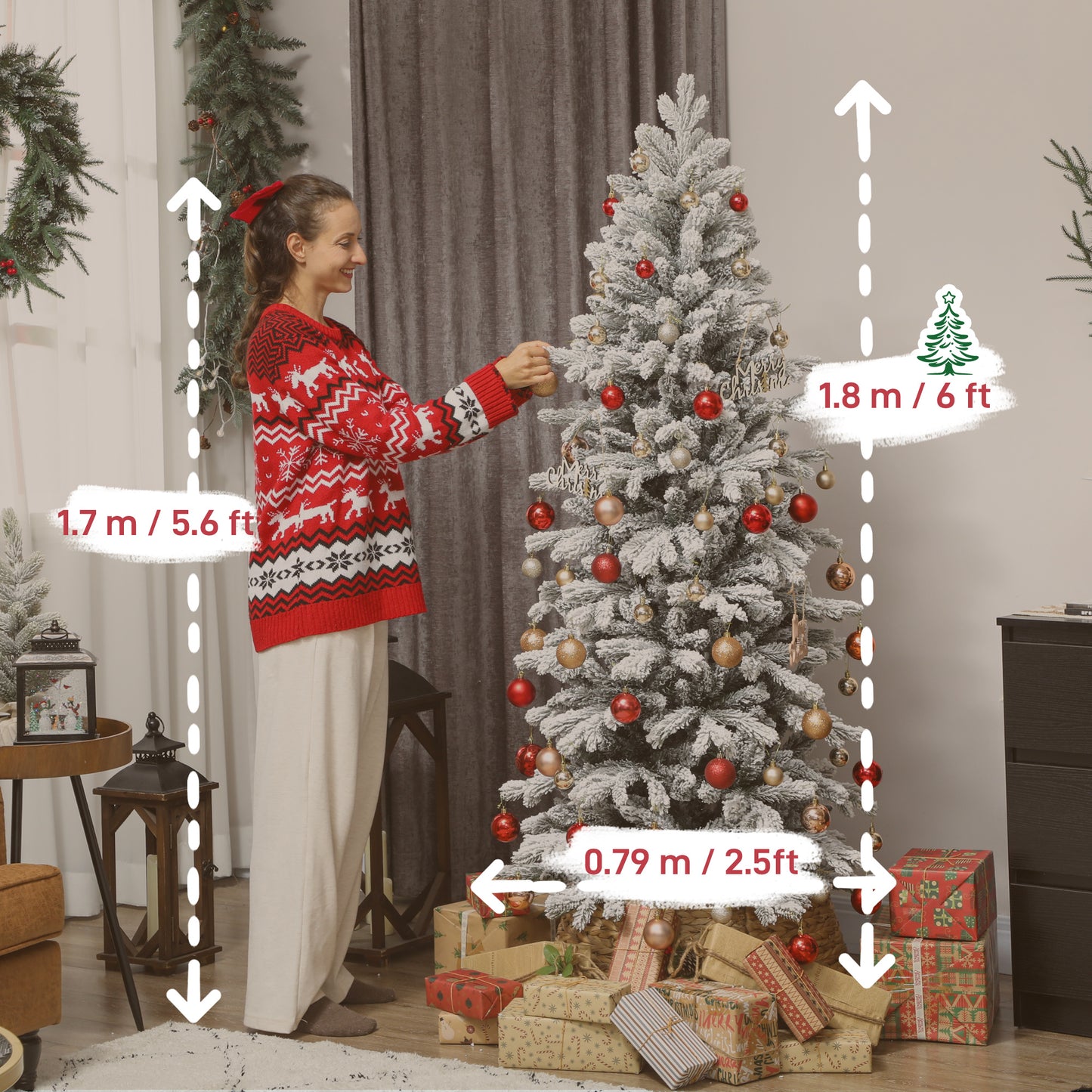 6ft Pencil Christmas Tree with Snow, Realistic Tips, Easy Assembly