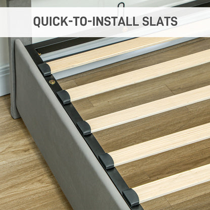 Double Bed Frame with Storage and Adjustable Velvet Headboard