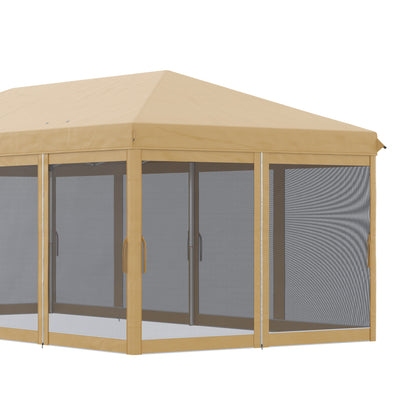 6 x 3(m) Pop Up Gazebo, Outdoor Canopy Shelter, Marquee Party Wedding Tent with 6 Mesh Walls and Carry Bag, Beige