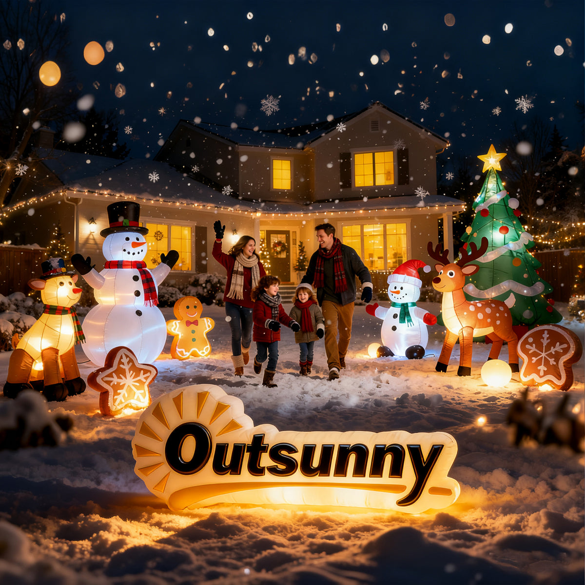 8FT Christmas Blow Up Gingerbread Man with Candy Cane for Party