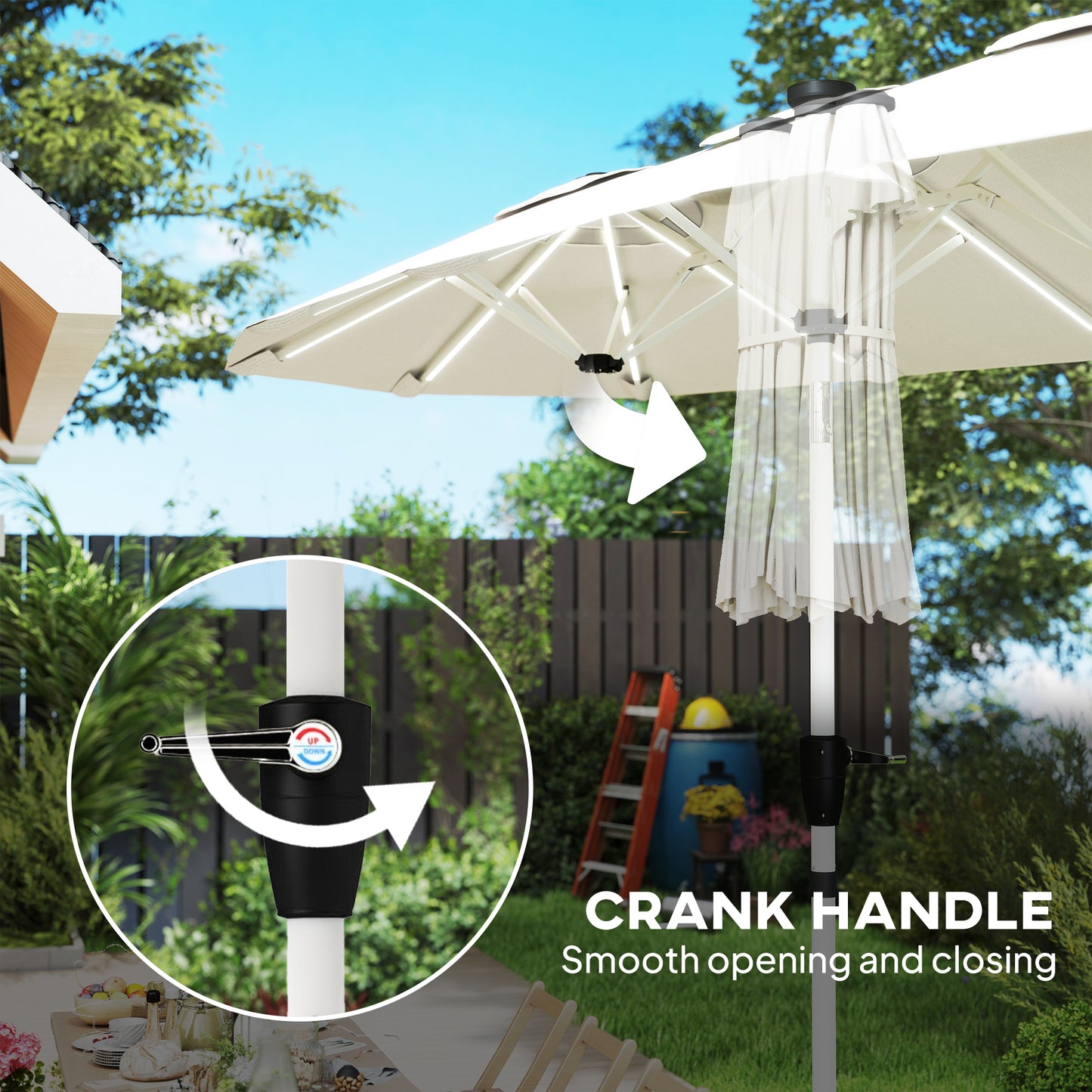 3 m Double-Sided Garden Parasol with Solar Lights, Cream White