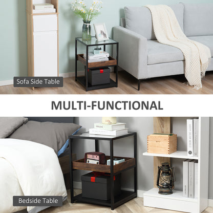 Industrial Side Table with 3-tier Storage Shelves Rustic Brown