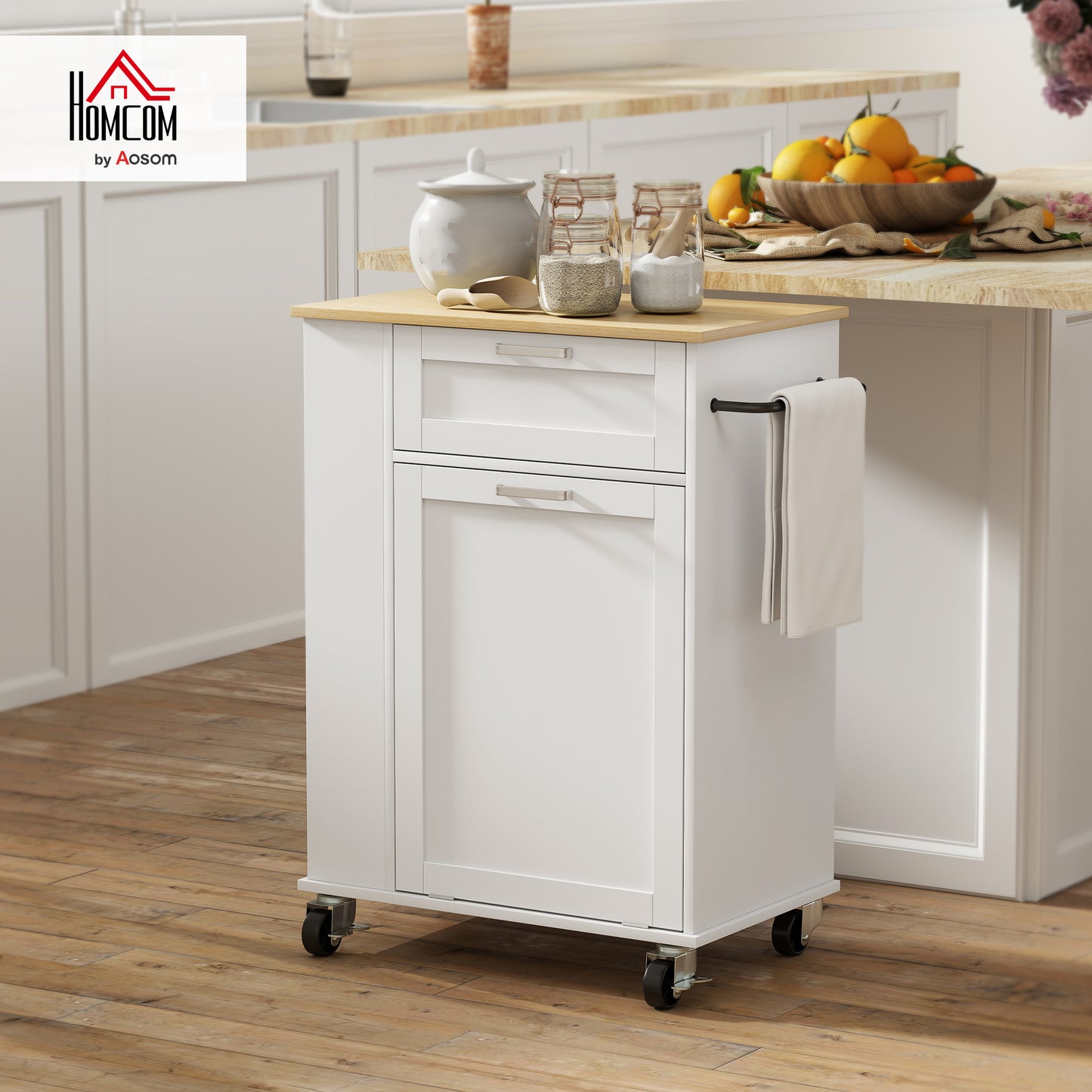 Kitchen Storage Trolley on Wheels with 2 Drawers, White
