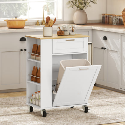 Kitchen Storage Trolley on Wheels with 2 Drawers, White